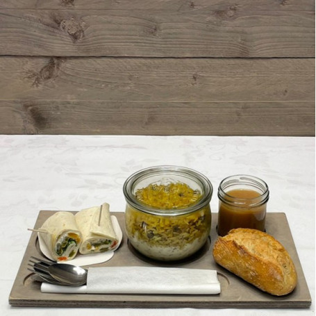 Emietté de poisson, riz et crème ciboulette